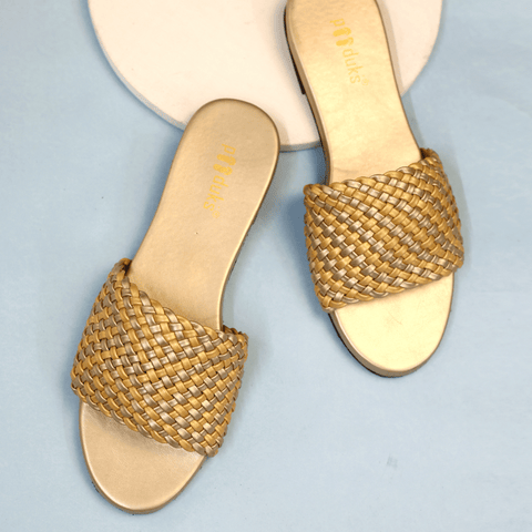 Women Dua - Gold | Braid Pattern Summer Slide-in Flats