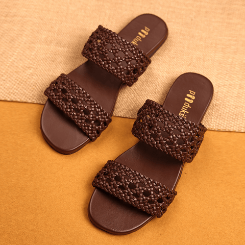 Women Polly - Dark Brown  | Jali Patterned Braided Summer Flats