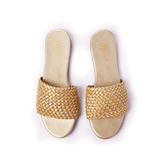 Women Dua - Gold | Braid Pattern Summer Slide-in Flats