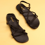 Women Cordy - Black | Hunter Braid Pattern Casual Summer Sandals