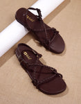 Women Cordy - Dark Brown | Hunter Braid Pattern Casual Summer Sandals